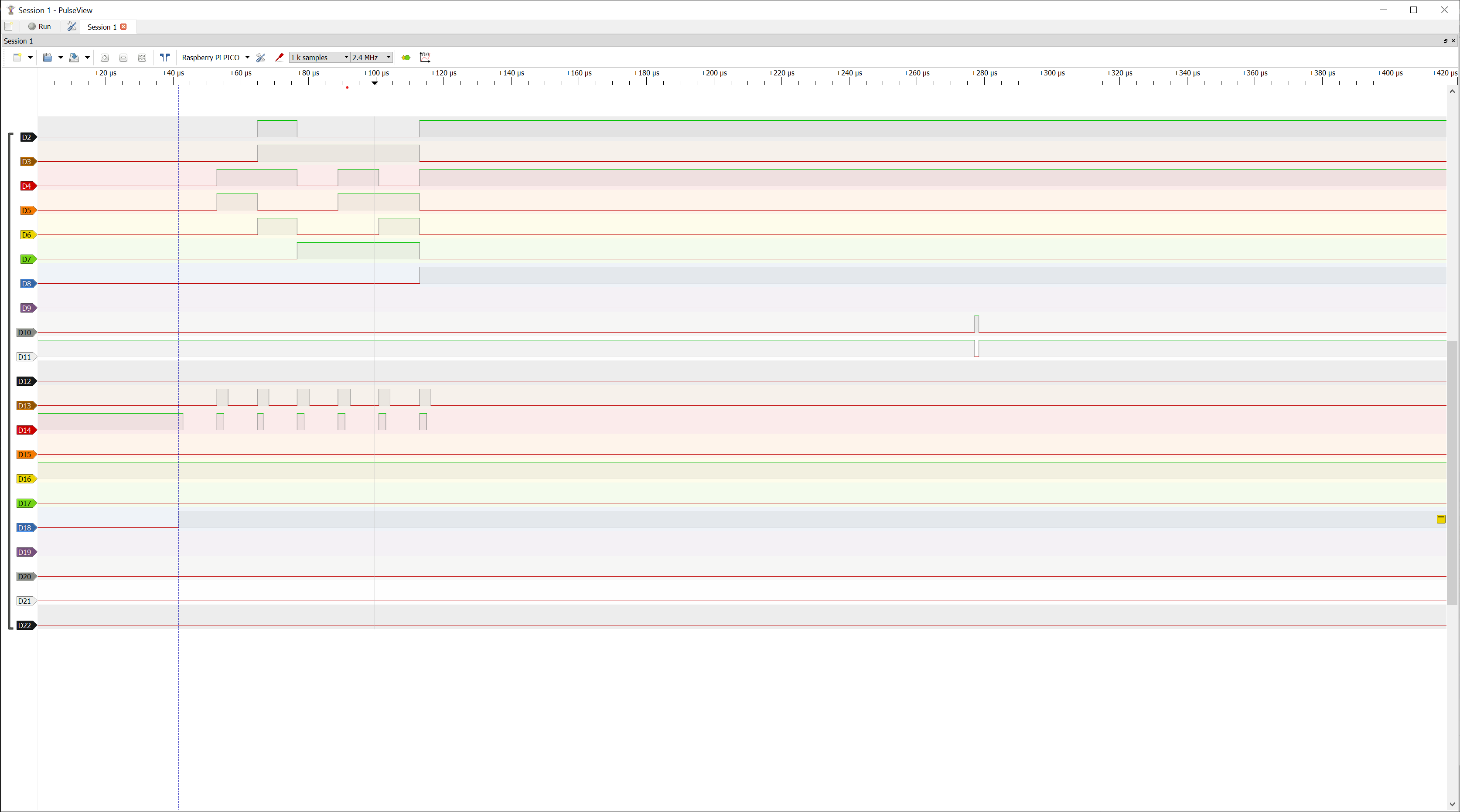 1MHz readout logic analyser view